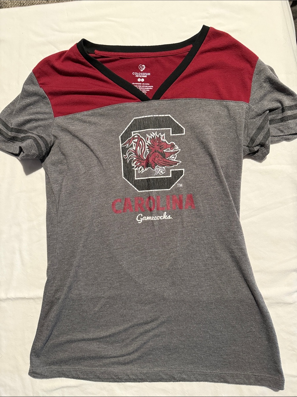 Colosseum Garnet and Gray Carolina Gamecocks V-Neck Tee